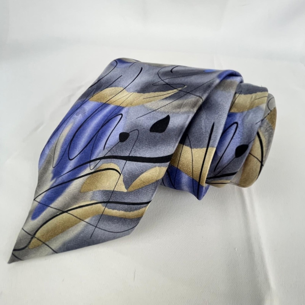 Jerry Garcia Rhino & Puppy 100% Silk Tie Abstract Blue Gray Limited Edition 4"